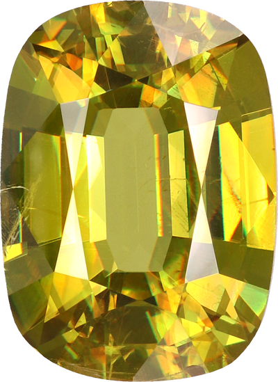 Cushion cut sphene, 13.93 by 10.16 mm, shown at actual size