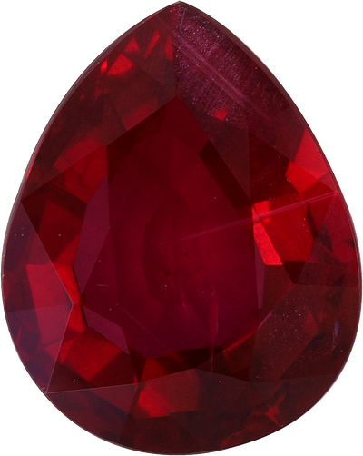 Pear cut mozambique ruby, 10.06 by 8.01 mm, shown at actual size