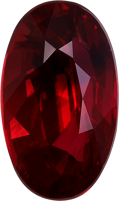Oval cut mozambique ruby, 11.15 by 6.58 mm, shown at actual size