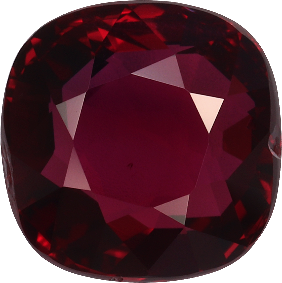 Cushion cut mozambique ruby, 7.87 by 7.82 mm, shown at actual size