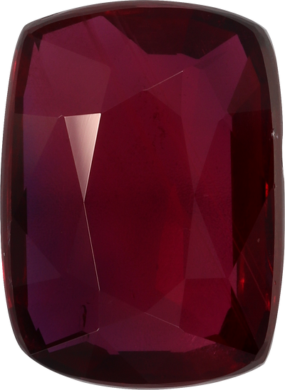 Cushion cut mozambique ruby, 9.64 by 7.03 mm, shown at actual size