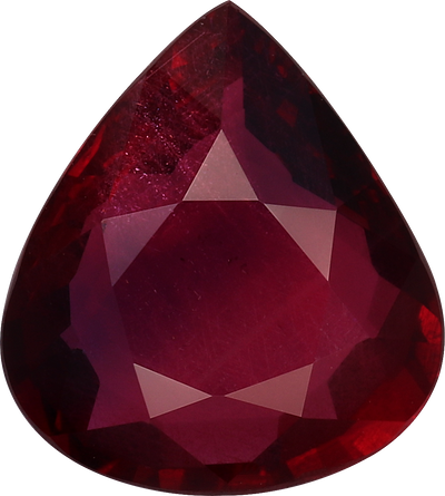 Pear cut mozambique ruby, 8.82 by 8.72 mm, shown at actual size