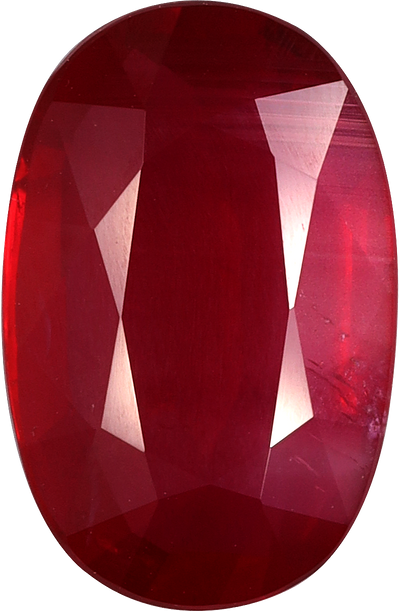 Oval cut mozambique ruby, 11.71 by 7.57 mm, shown at actual size