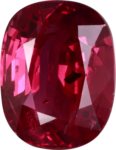 Cushion cut mozambique ruby, 7.96 by 6.19 mm, shown at actual size