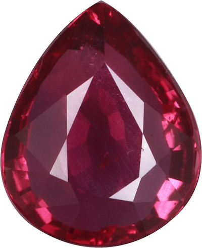 Pear cut mozambique ruby, 8.25 by 6.75 mm, shown at actual size
