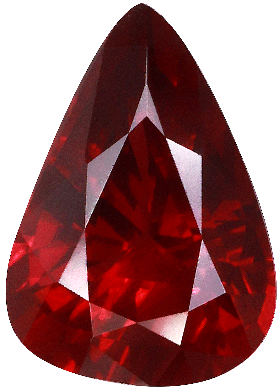 Pear cut mozambique ruby, 9.69 by 6.9 mm, shown at actual size