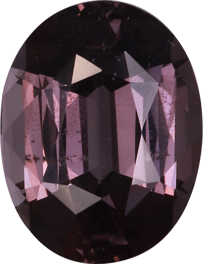 Oval cut grey spinel, 10 by 8 mm, shown at actual size