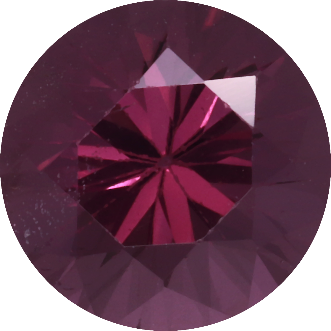 Round cut purple spinel, 8 by 8 mm, shown at actual size