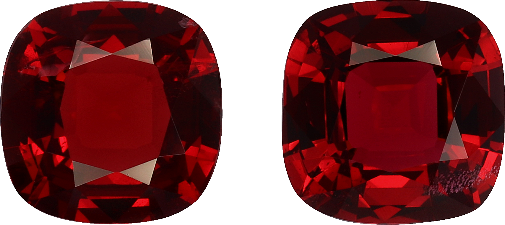 Cushion cut red spinel, 7.51 by 7.43 mm, shown at actual size