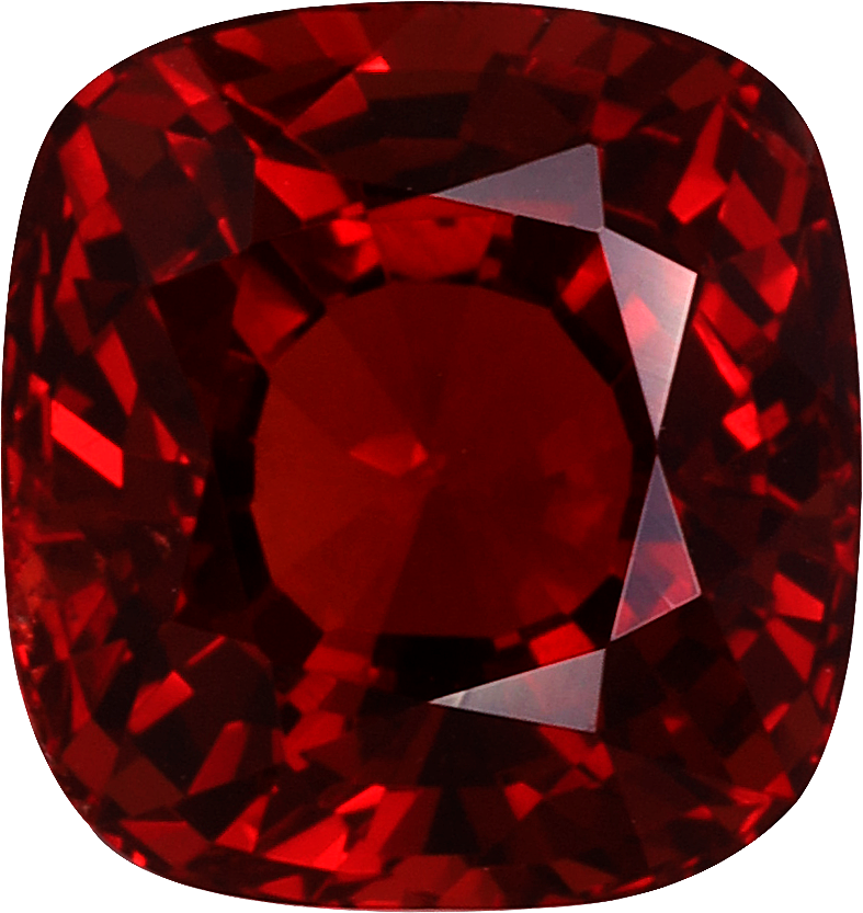 Cushion cut red spinel, 7.01 by 6.63 mm, shown at actual size