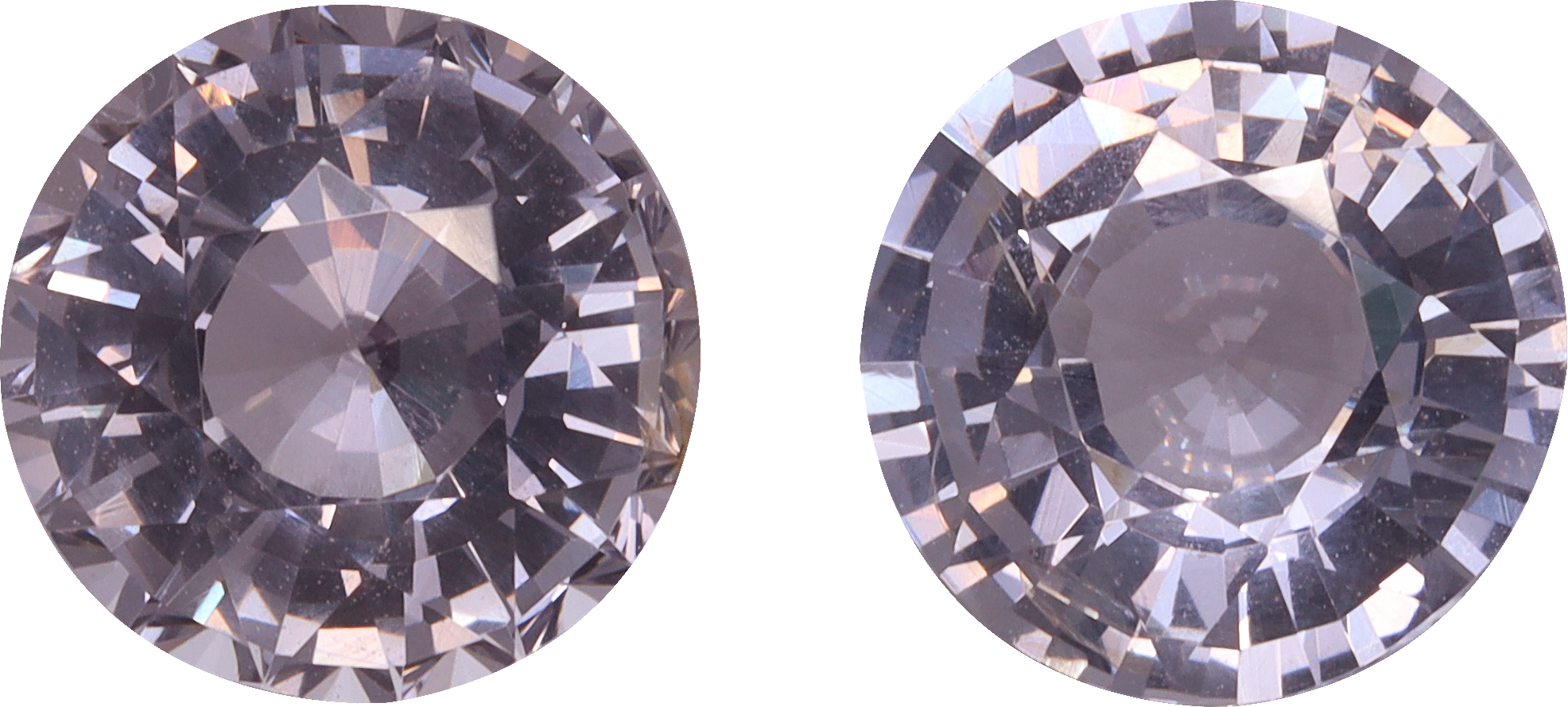 Round cut grey spinel, 7.62 by 7.56 mm, shown at actual size
