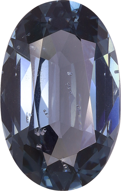 Oval cut grey spinel, 11.37 by 7.26 mm, shown at actual size