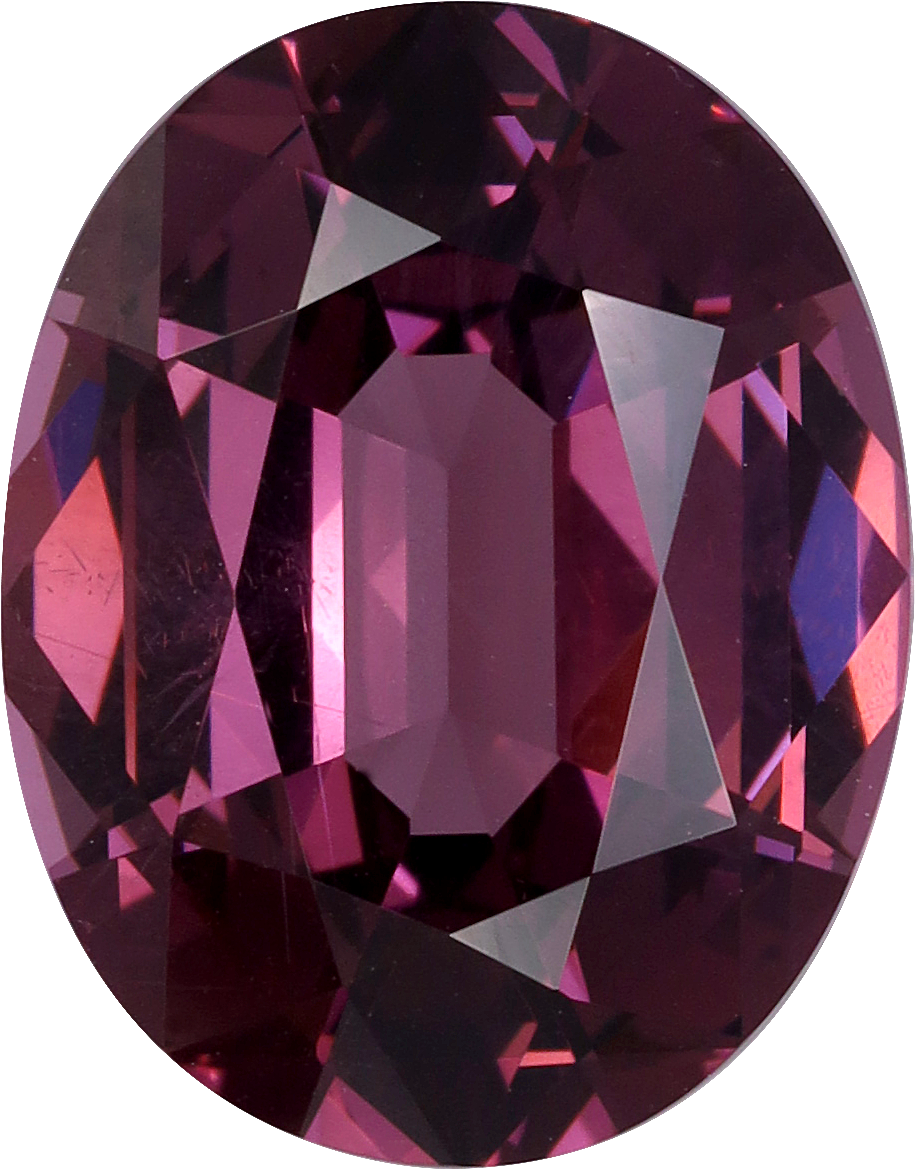 Oval cut purple spinel, 10.25 by 8.06 mm, shown at actual size