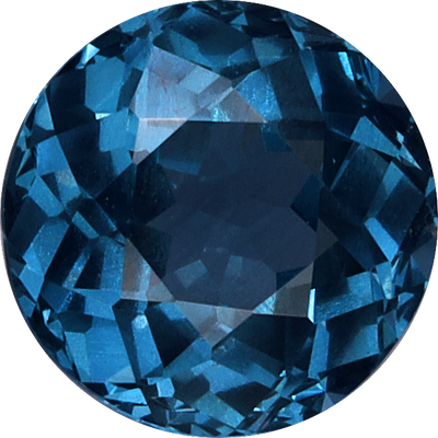 Round cut blue spinel, 5.72 by 5.68 mm, shown at actual size