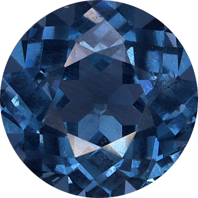 Round cut blue spinel, 5.41 by 5.4 mm, shown at actual size
