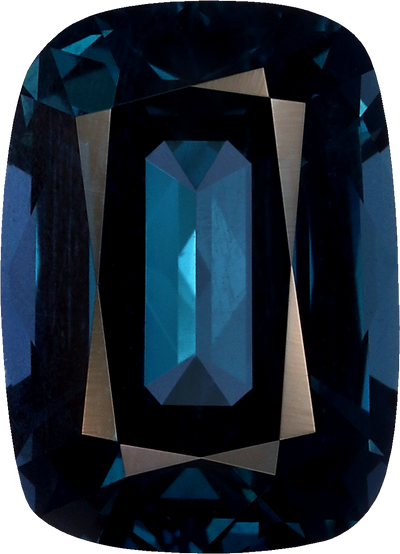 Cushion cut blue spinel, 8.24 by 5.93 mm, shown at actual size
