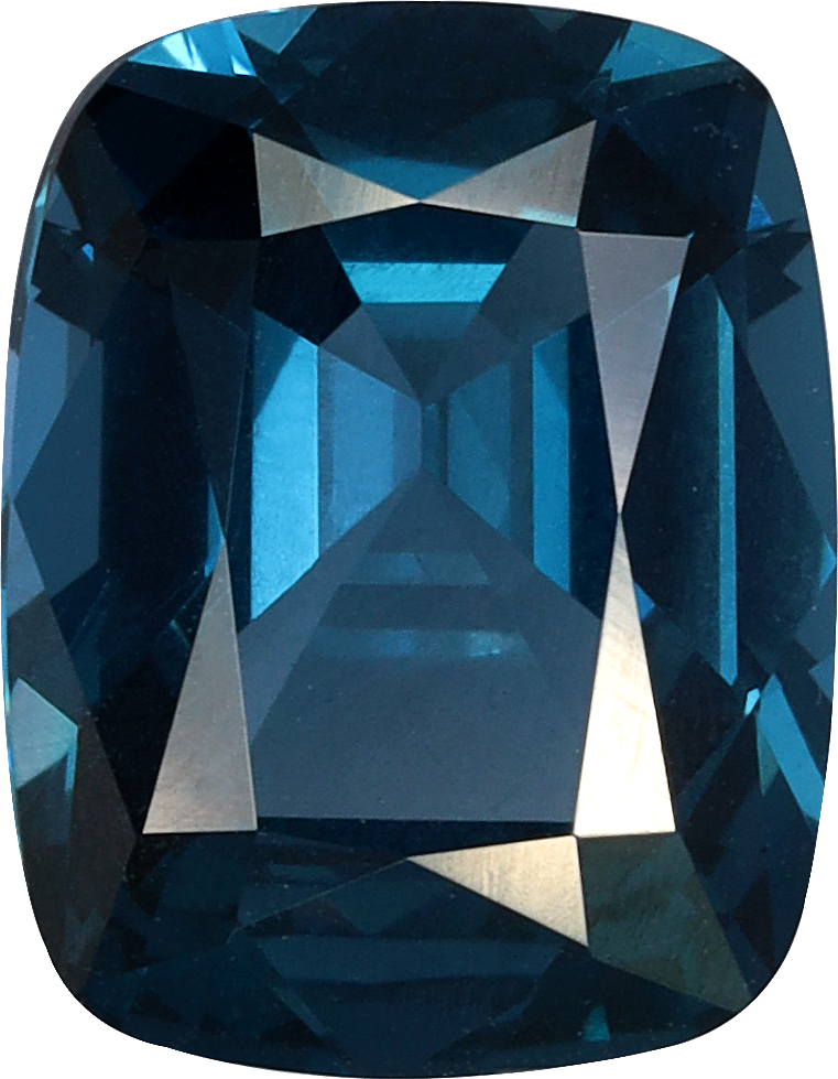 Cushion cut blue spinel, 8.95 by 6.99 mm, shown at actual size