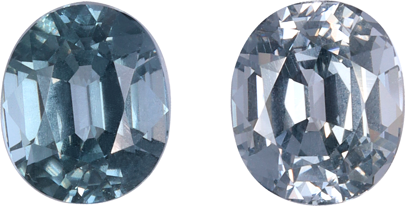 Oval cut grey spinel, 6.44 by 5.41 mm, shown at actual size