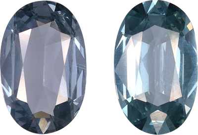 Oval cut grey spinel, 9.59 by 6.21 mm, shown at actual size