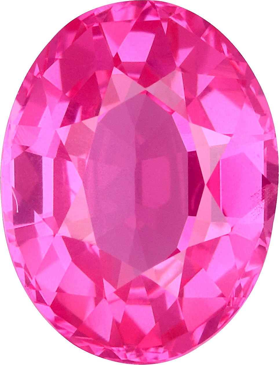 Oval cut pink spinel, 7.97 by 6.07 mm, shown at actual size