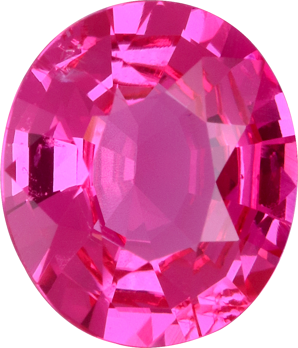 Oval cut pink spinel, 7.61 by 6.53 mm, shown at actual size