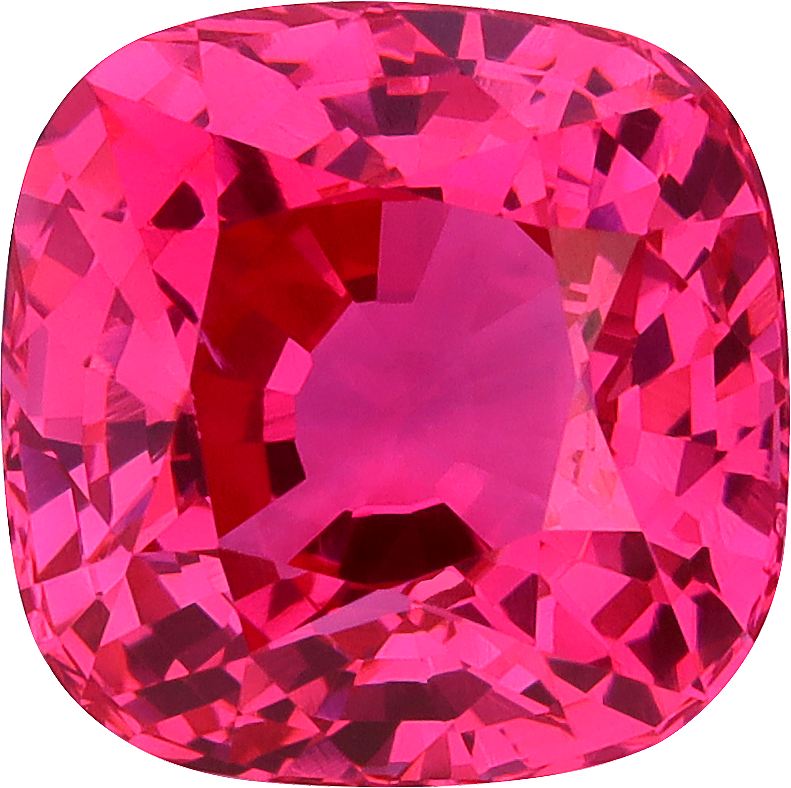 Cushion cut pink spinel, 7.93 by 7.89 mm, shown at actual size