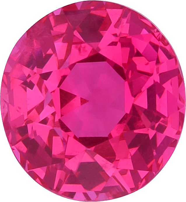 Oval cut pink spinel, 6.97 by 6.43 mm, shown at actual size
