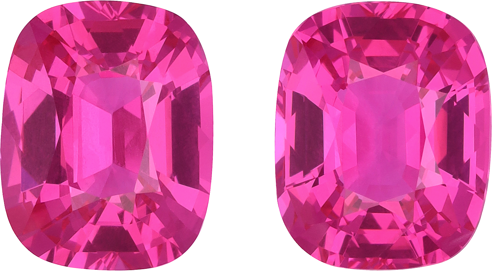 Cushion cut pink spinel, 7.52 by 5.94 mm, shown at actual size