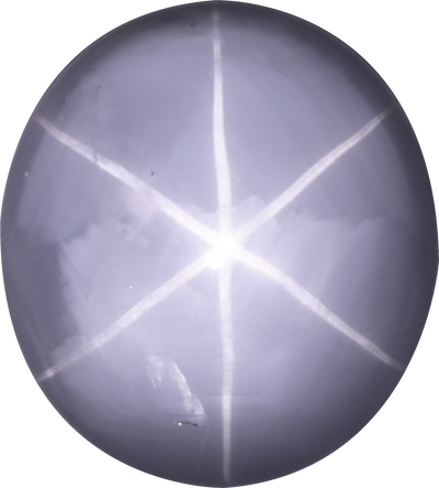 Oval cut star sapphire, 18.3 by 16.6 mm, shown at actual size