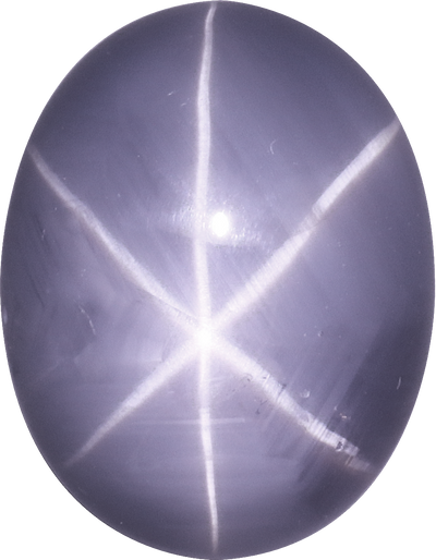 Oval cut star sapphire, 13.9 by 10.8 mm, shown at actual size
