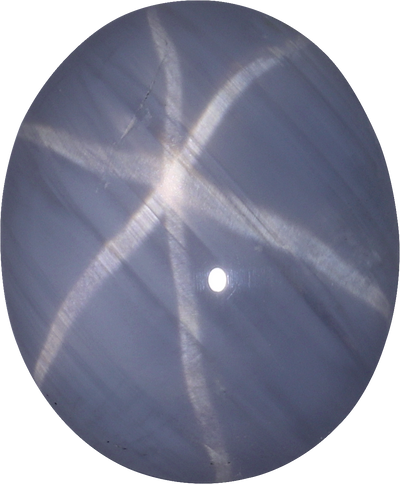 Oval cut star sapphire, 8.19 by 6.75 mm, shown at actual size