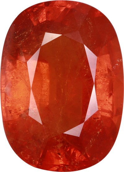 Oval cut spessartite garnet, 18.23 by 13.14 mm, shown at actual size
