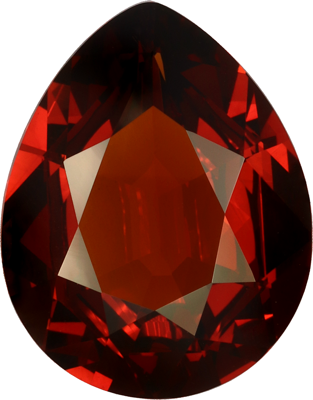 Pear cut spessartite garnet, 13.51 by 10.59 mm, shown at actual size