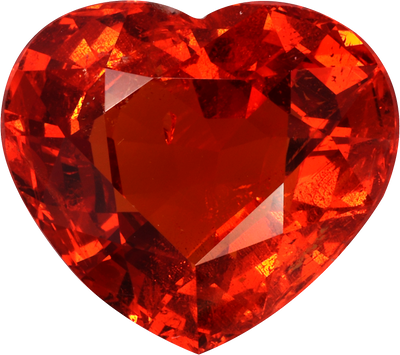 Heart cut spessartite garnet, 13.91 by 12.32 mm, shown at actual size