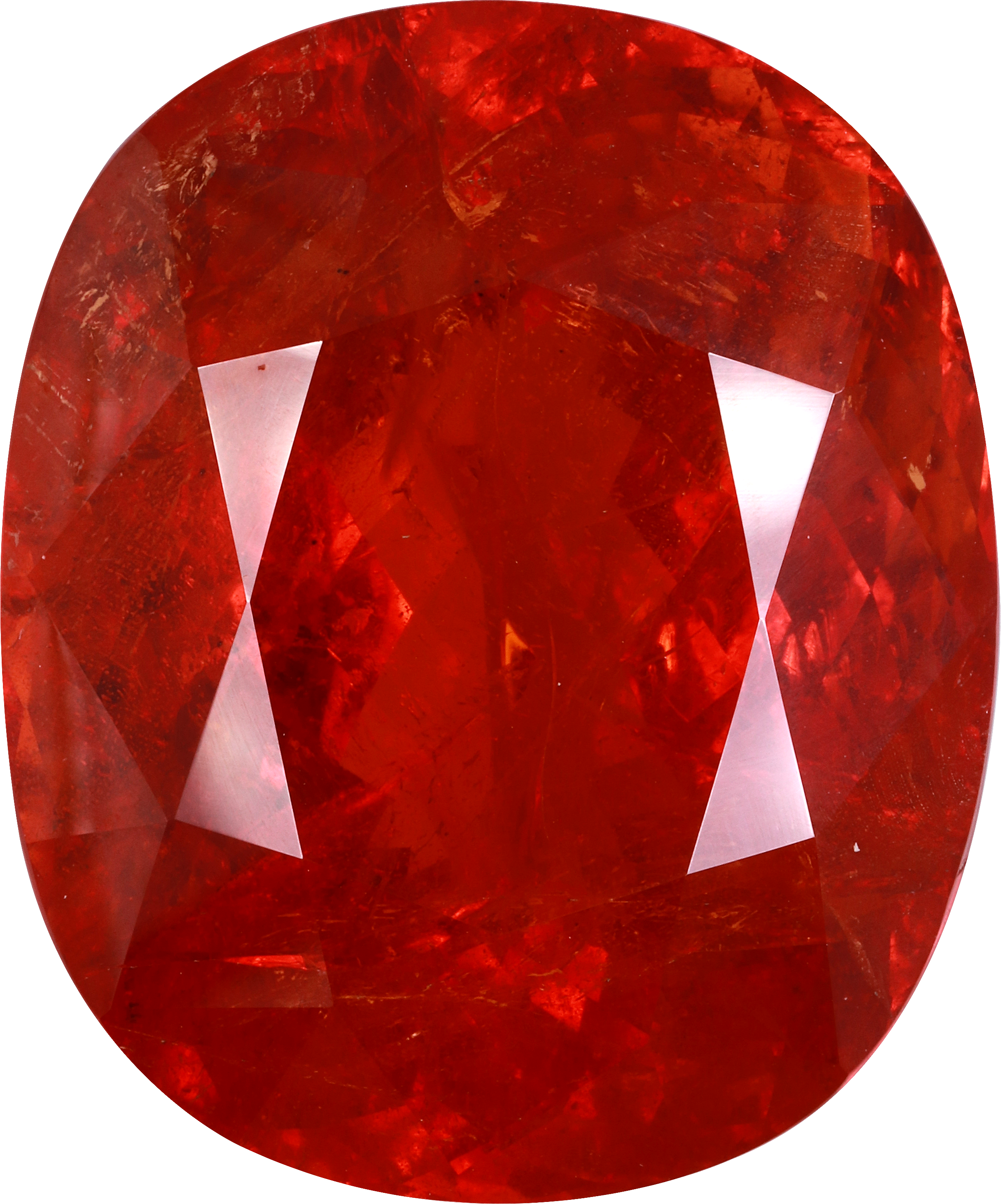 Oval cut spessartite garnet, 31.7 by 26.3 mm, shown at actual size