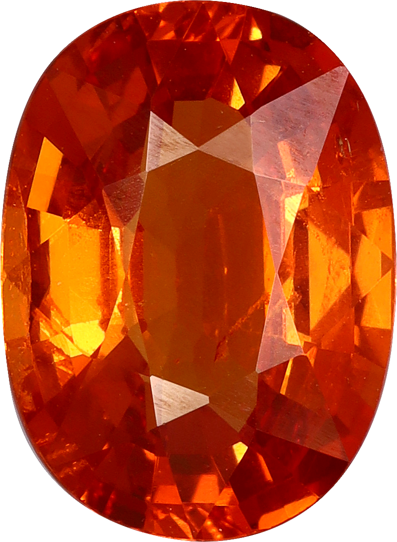 Oval cut spessartite garnet, 9.65 by 7.09 mm, shown at actual size