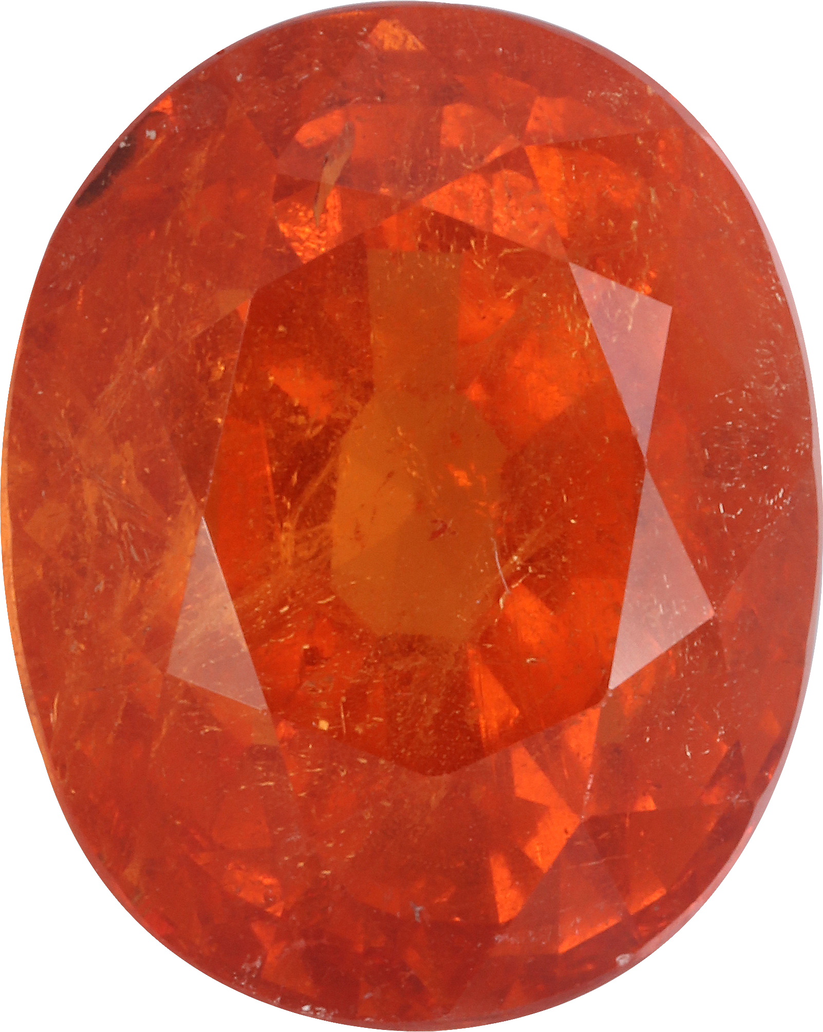 Oval cut spessartite garnet, 12.17 by 9.73 mm, shown at actual size