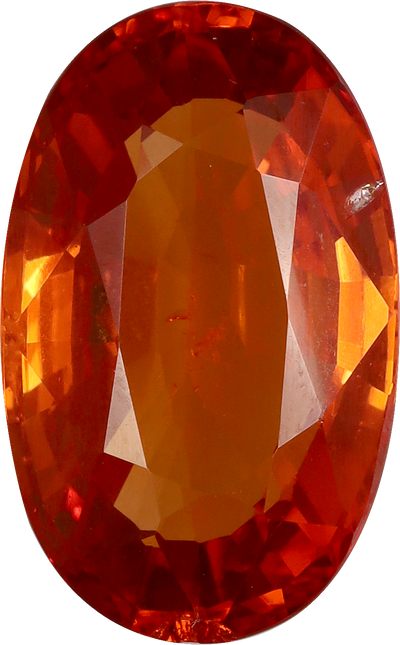 Oval cut spessartite garnet, 12.12 by 7.55 mm, shown at actual size