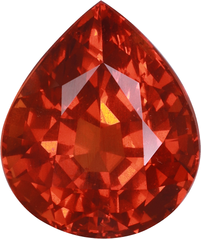 Pear cut spessartite garnet, 12.23 by 10.09 mm, shown at actual size