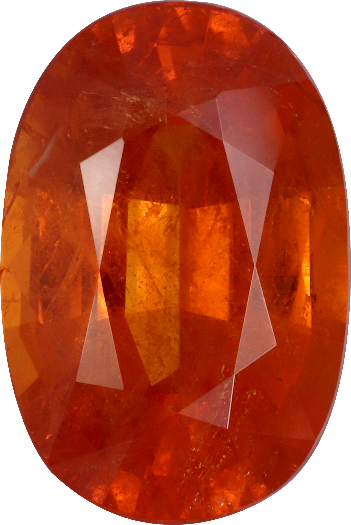 Oval cut spessartite garnet, 15.88 by 10.67 mm, shown at actual size