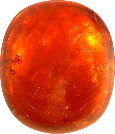 Oval cut spessartite garnet, 23 by 19.6 mm, shown at actual size