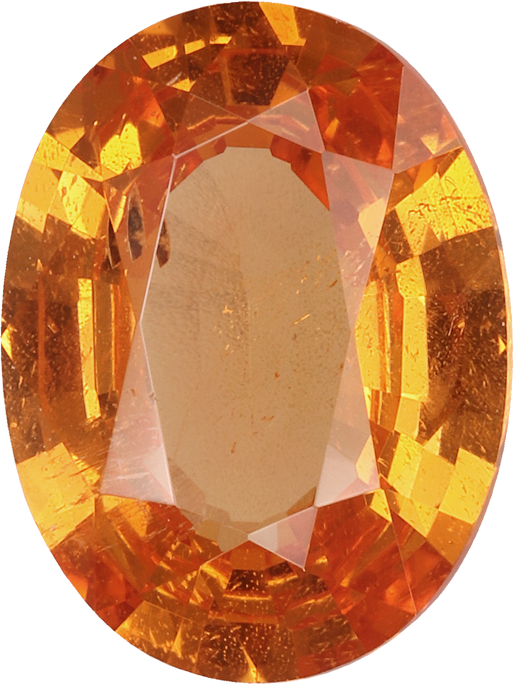 Oval cut spessartite garnet, 9.3 by 7 mm, shown at actual size