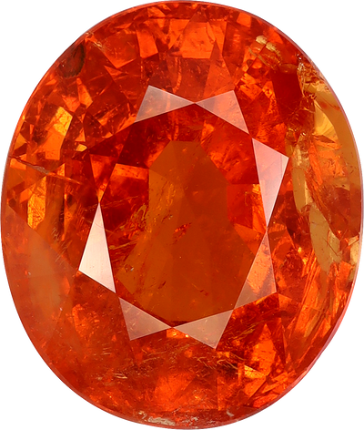 Oval cut spessartite garnet, 15.42 by 13.08 mm, shown at actual size