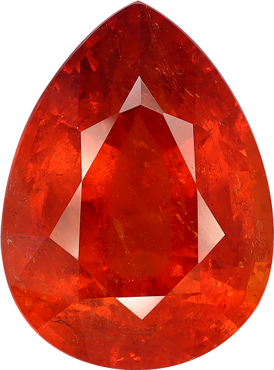 Oval cut spessartite garnet, 19.3 by 14.2 mm, shown at actual size