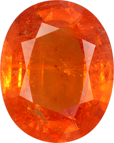 Oval cut spessartite garnet, 16.54 by 13.1 mm, shown at actual size