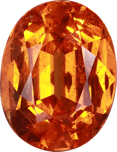 Oval cut spessartite garnet, 11.59 by 8.82 mm, shown at actual size