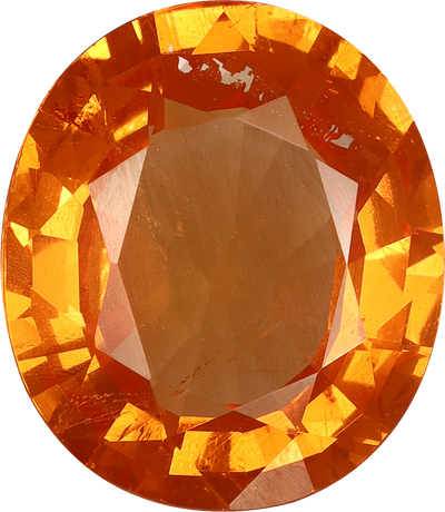 Oval cut spessartite garnet, 10.5 by 9.1 mm, shown at actual size