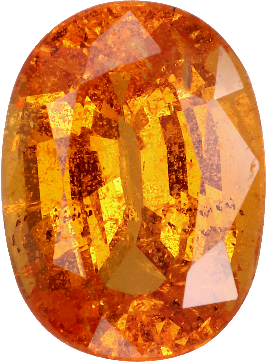 Oval cut spessartite garnet, 9.71 by 7.07 mm, shown at actual size