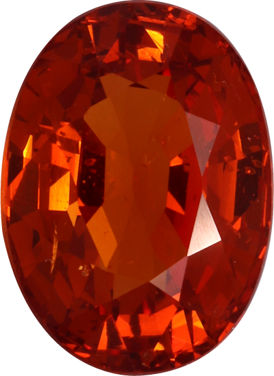 Oval cut spessartite garnet, 10.28 by 7.49 mm, shown at actual size