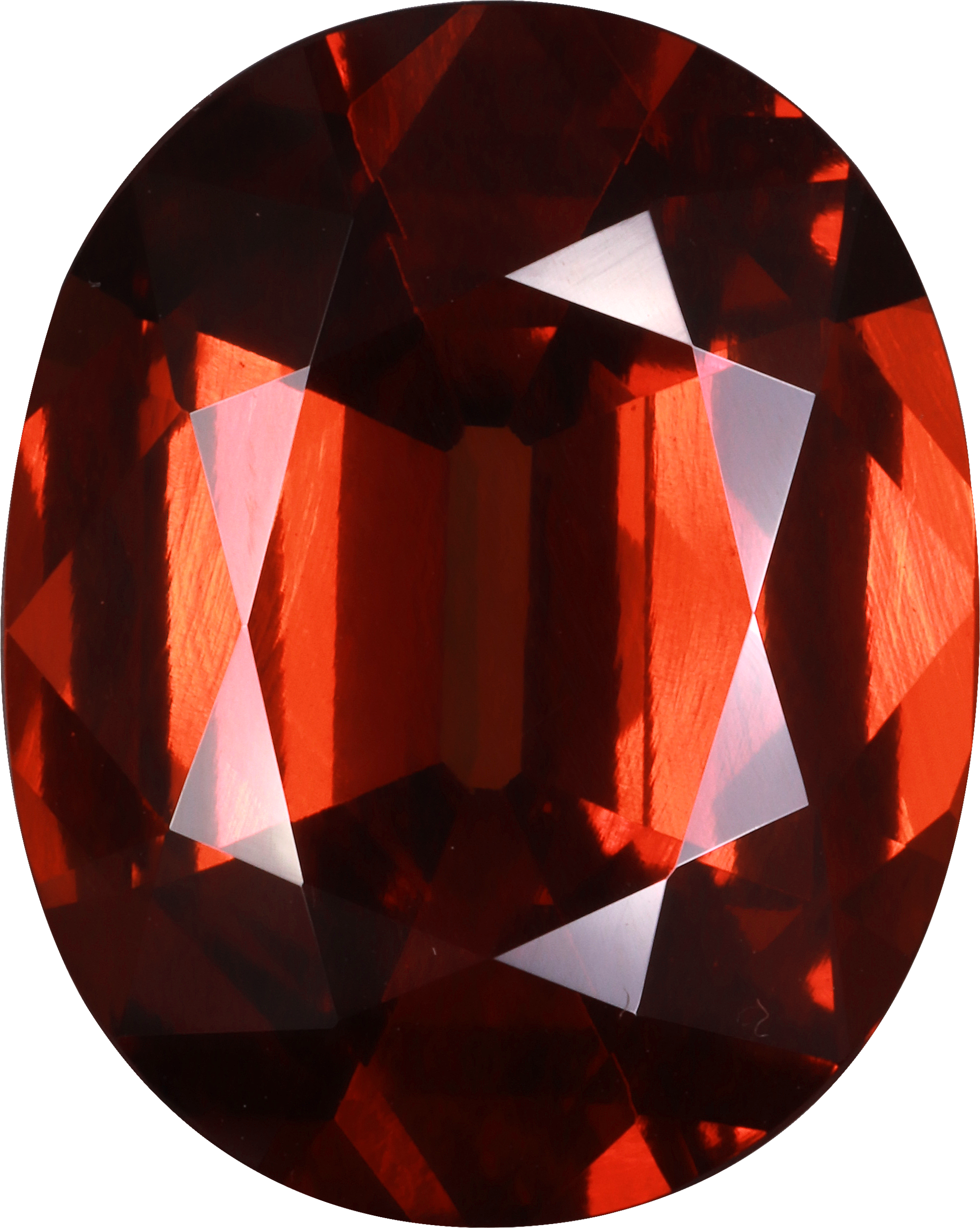 Oval cut spessartite garnet, 20.1 by 15.97 mm, shown at actual size